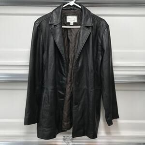 Worthington Leather Jacket Womens Large Black Genuine Lambskin 3 Button Blazer